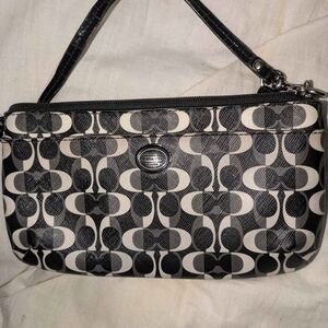 Coach Monogram Black and Cream Wristlet